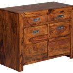 Sideboard Massivholz Sheesham Kommode 90 cm 2 Schubladen 2 Türen Design Highboard Landhaus-Stil braun natur