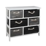 ts-ideen Landhaus Kommode Schrank Sideboard 63 x 70 cm Holz Regal in weiß mit sechs Körben in silber und anthrazit