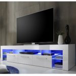 trendteam Wohnzimmer Lowboard Fernsehschrank Fernsehtisch Score Wohnen, 200 x 44 x 44 cm in Weiß Hochglanz inklusive LED Beleuchtung in Blau