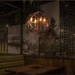 Retro Industrie Stil Pendelleuchte Kreativ Globus Entwurf Eisen Runden Bronze Lampenschirm Hängelampe, Küche Esszimmer Bar Balkon Droplight, D42CM, E14 * 4 Kerze Glühbirnen