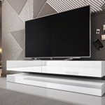 Aviator – TV-Board in Schwebeoptik / TV-Hängeschrank / Fernsehschrank (140 cm, weiß matt / weiß Hochglanz mit LED blau)
