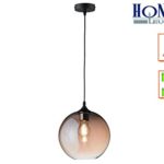 Edle Kugel Pendelleuchte VILI Ø 25 cm, Abhängung Schwarz, Glas Amberfarben, E27 Fassung