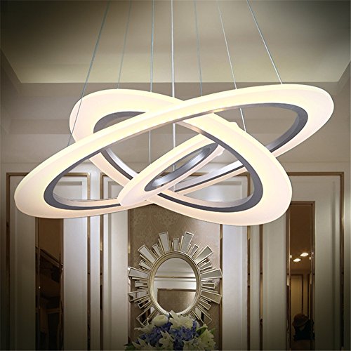 70W LED Modern Acryl Pendelleuchte Drei Ringe Deckenlampe Kreative Kronleuchter Warmweiß Lüster SMD-Lampe Perlen Hängeleuchte (70W Warmweiß Drei Ringe)