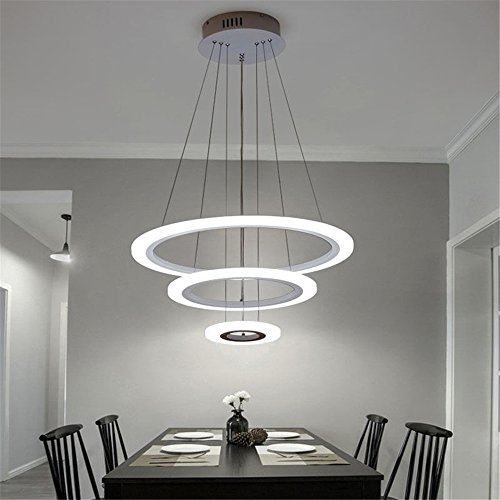 70W LED Modern Acryl Pendelleuchte Drei Ringe Deckenlampe Kreative Kronleuchter KalteWeiß Lüster SMD-Lampe Perlen Hängeleuchte (70W KalteWeiß Drei Ringe)