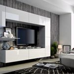 FUTURE 6 Moderne Wohnwand, Exklusive Mediamöbel, TV-Schrank, Neue Garnitur, Große Farbauswahl (RGB LED-Beleuchtung Verfügbar) (Weiß MAT base / Weiß HG front, Weiß LED)