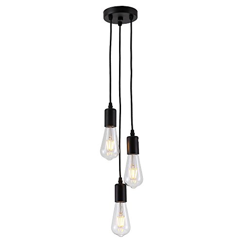 Splink Retro Antike Pendelleuchte 3 flammig Edison Hängelampe mit E27 Lampenfassung Halter DIY Lampe schwarz(Ohne Glübirne)