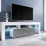 TV Board 'Soro' Hochglanz Lowboard Cube Matt Hifi Fernseherschrank mit LED, Farbe:weiß matt / grau Hochglanz