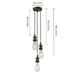 Splink Vintage Retro Pendelleuchten Hängelampe 3-Flammig E27 Edison Lampenfassung DIY retro Industrie-Stil höhenverstellbar Kronleuchter(Ohne Glübirne)