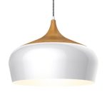 Tomons Pendelleuchte Holz rustikal mit Nylon-ummantelten Netzkabel, E27, max. 60W Glühbirne oder 12W LED-Lampe, Lampenschirm 45 cm Durchmesser, für Esszimmer, Wohnzimmer, Arbeitszimmer, etc. PL1001