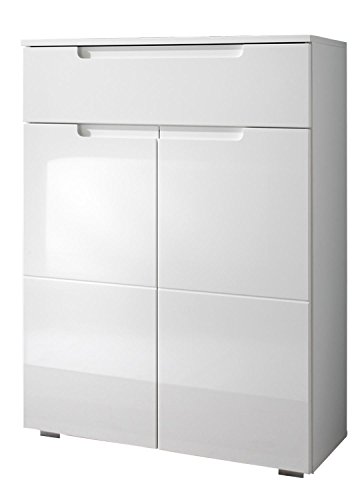 AVANTI TRENDSTORE - SPILLA - Schuhkommode mit 1 Schublade und 2 Türen, weiß / weiß Hochglanz Dekor, ca 70x101x40cm