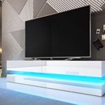 Aviator – TV-Board in Schwebeoptik / TV-Hängeschrank / Fernsehschrank (140 cm, weiß matt / weiß Hochglanz mit LED blau)
