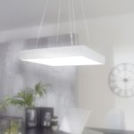 FineBuy LED-Büroleuchte SQUAR Arbeitspendelleuchte 64W silber 5440 Lumen | Pendelleuchte EEK A+ | Design Arbeitsplatz Hängelampe kaltweiß | Office Leuchte 6500 Kelvin