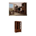 Massivum Palison Wohnwand, Holz, braun, 42 x 100 x 175 cm + Vitrine Palison 100x175x42 cm Palisander braun lackiert