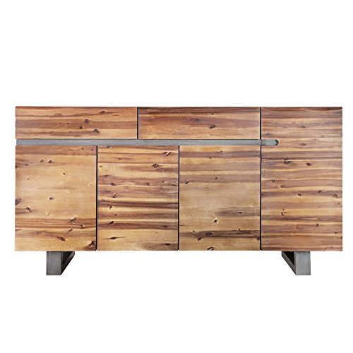 Massives Baumstamm Sideboard GENESIS 170 cm Akazie Massivholz Baumkante mit Kufengestell Industrial Finish