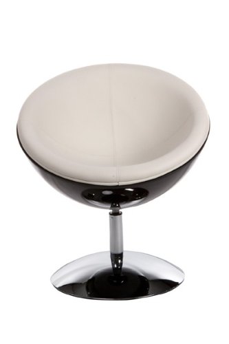 Casa Padrino Designer Drehsessel, Schwarz-Hochglanz/Weiß Lounge Sessel - Moderner Stuhl