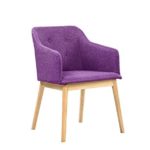 SalesFever® Armlehnstuhl Ando Lila-Violett, Esszimmer-Stuhl mit Stoffbezug modern gepolstert, massive Holzfüße Eiche, Wohnzimmer-Stuhl Sessel mit Armlehnen