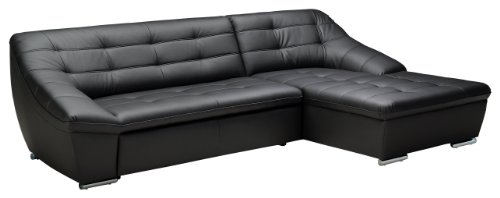Cavadore Leder-Sofa Lucas / Echtleder-Couch mit Steppung / Longchair rechts / 287 x 81 x 165 (BxHxT) / Leder schwarz