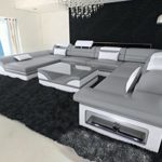 Luxus Sofa Enzo XXL Designer Wohnlandschaft + LED grau - weiss
