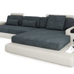 Design Sofa Couch Leder Wohnlandschaft + Stoff Ecksofa L-Form mit LED-Licht Beleuchtung HAMBURG III