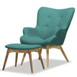 Retro Sessel mit Hocker, Ohrensessel, Eiche Farbe , Vintage - verschiedene Farben (Hellblau - Ontario 83)