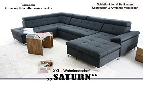 ARBD Wohnlandschaft SATURN XXL-Sofa, hell-grau, U-Form mit Schlaffunktion und Bettkasten (Bettkasten rechts (OTM-2F- BK/rec))