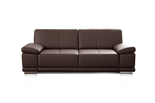 Cavadore 3-Sitzer Ledersofa Corianne / Couch in hochwertigem Echtleder im modernen Design / Mit Armteilverstellung / Größe: 217 x 80 x 99 (BxHxT) / Bezug: Echtleder dunkelbraun (mocca)