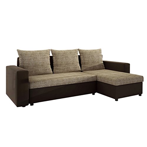 Mirjan24  Ecksofa Top Lux! Sofa Eckcouch Couch! mit Schlaffunktion und zwei Bettkasten! Ottomane Universal, L-Form Couch Schlafsofa Bettsofa Farbauswahl (Soft 066 + Lawa 02)