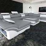 Luxus Sofa Enzo XXL Designer Wohnlandschaft + LED grau - weiss