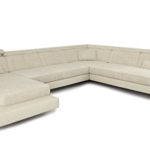 Couch Sofa XXL Wohnlandschaft U-Form Leder Stoff weiß creme Designsofa Ecksofamit LED-Licht Beleuchtung IMOLA