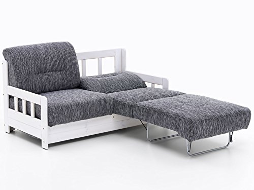 Schlafsofa Campus Grau Weiß Stoff Sofa Couch Massiv Holz Schlafcouch Bettfunktion