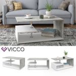 Vicco Couchtisch GUILLERMO 91 x 52 cm - Wohnzimmertisch Beistelltisch Holztisch Kaffeetisch - 4 Farben zur Auswahl (weiß beton)