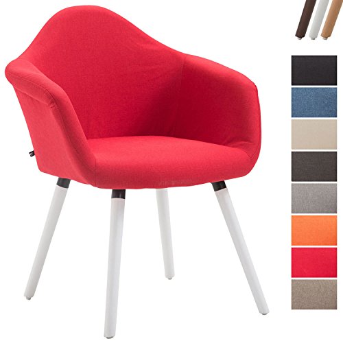 CLP Esszimmerstuhl TITO mit hochwertiger Polsterung und Stoffbezug | Sessel mit robustem Holzgestell aus Buchenholz | In verschiedenen Farben erhältlich Rot, Gestellfarbe: Weiß