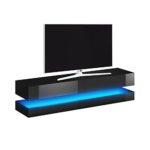 Aviator – TV-Board in Schwebeoptik/TV-Hängeschrank/Fernsehschrank (140 cm, schwarz matt/schwarz Hochglanz mit LED blau)