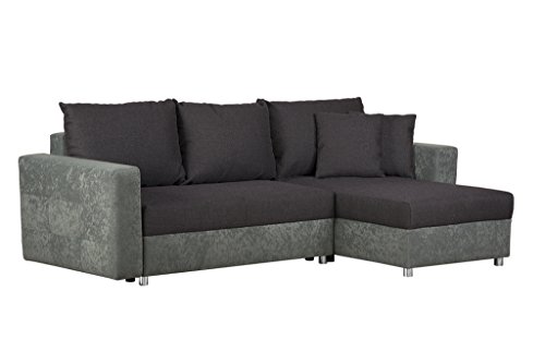 Couch mit Schlaffunktion und Bettkasten / Recamiere rechts oder links montierbar / Ecksofa in L-Form / Mit Strukturstoff in Aubergine / 233 x 146 x 69 cm (B x T x H)