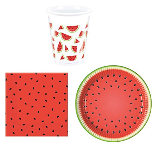 52 Teile Party-Geschirr Set Wassermelone Garten-Party - Teller Becher Servietten für 16 Personen