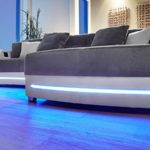 Multimedia Sofa Larenio HiFi Wohnlandschaft 322x200 cm grau weiß Couch Mikrofaser Hi Fi LED Beleuchtung Wohnzimmer