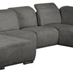 Cavadore Wohnlandschaft Tabagos / U-Form mit Ottomane rechts / XXL Couch mit Sitztiefenverstellung / Kopfteilverstellung / Armteilverstellung / 364 x 85-96 x 248 (B x H x T) / Farbe: Fango (grau)