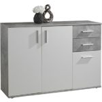 Kommode Sideboard Anrichte BENITO | Weiß | Betonoptik | 2 Schubladen | 3 Türe | 120x82x35 cm