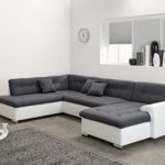 ARBD Wohnlandschaft, Couchgarnitur U-Form, ROCKY mit Schlaffunktion 325 x 205cm weiß/grau, Ottomane links
