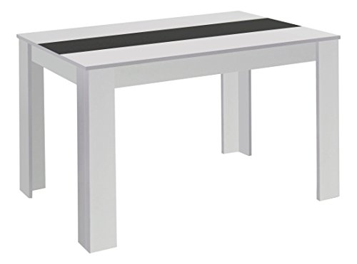 CAVADORE Esstisch NICO/Moderner, praktischer Küchentisch 160 x 90 cm in Melamin Weiß mit Mittelplatte in weiß oder schwarz/Esszimmertisch in Weiß/160 x 90 x 75 cm (L x B x H)