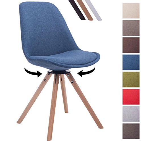 CLP Design Retro-Stuhl TROYES RUND mit Stoffbezug und hochwertiger Polsterung | Drehbarer Stuhl mit Schalensitz und massiven Holzbeinen | In verschiedenen Farben erhältlich