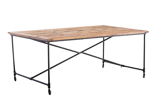 CLP Esstisch AGNI aus massivem Mangoholz/Holztisch mit robustem Metallgestell und Laufrollen/Esszimmer-Tisch im Industrial-Look Braun