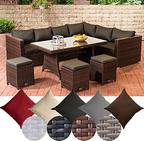 CLP Gartengarnitur SIENA | Sitzgruppe mit 8 Sitzplätzen | Gartenmöbel-Set aus Polyrattan | In verschiedenen Farben erhältlich