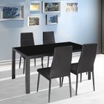 Esstisch Stuhl Set Essgruppe Tischgruppe Esstischgruppe Sitzgruppe Esszimmergarnitur: Schwarz Glas Metall Esstisch 4 Kunstleder Stuhl