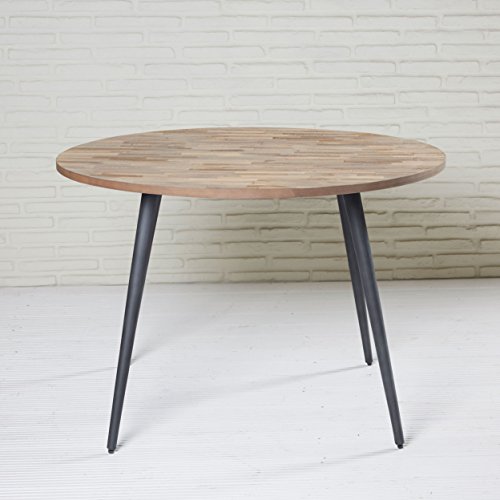 Esstisch rund Recycling Teak grau 110x76 cm Holz Metall Tisch Esszimmertisch