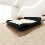 Festnight Bett Kunstlederbett Bettrahmen Doppelbett Schlafzimmerbett mit 140x200cm Memory-Matratze Curl Schwarz