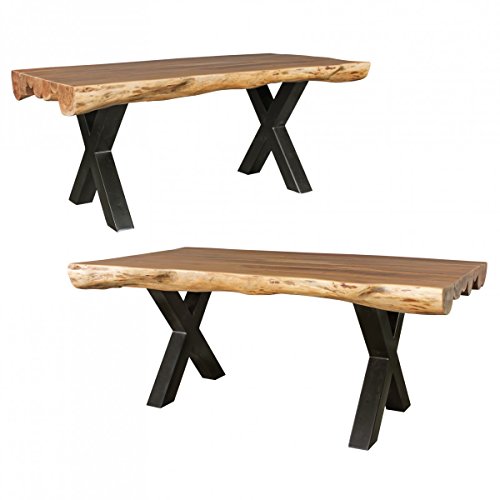 FineBuy Esszimmertisch Akazie Landhaus-Stil Voll-Holz | Design Esstisch rechteckig | Tisch für Esszimmer Baumstamm | Küchentisch 6 - 8 Personen