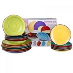 MamboCat Tellerset Malaga 18-tlg. für 6 Personen | buntes handbemaltes Dinner-Set | Porzellan Tafelservice mit 6x Dessertteller + 6x Speiseteller + 6x Suppenteller