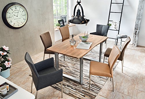 SAM® Stilvoller Esszimmertisch Ida aus Akazie-Holz, Baumkantentisch mit lackierten Beinen aus Roheisen, naturbelassene Optik mit einer Baumkanten-Tischplatte