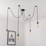 Vintage Pendelleuchte, Elfeland E27 4 Lichter Retro Industrielle Deckenleuchte höhenverstellbar Hängeleuchte mit 3-adrigem Textilkabel DIY Lampe Ideal für Nostalgie und Retro Beleuchtung (ohne Birne)